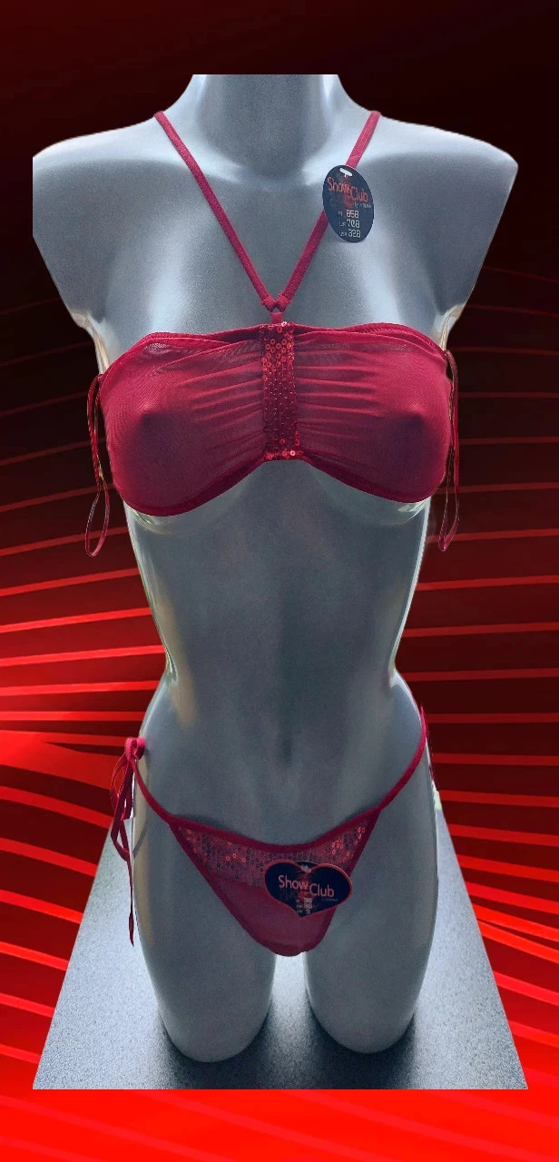 Ensemble lingerie rouge Show Club tulle et sequin / T38 85B